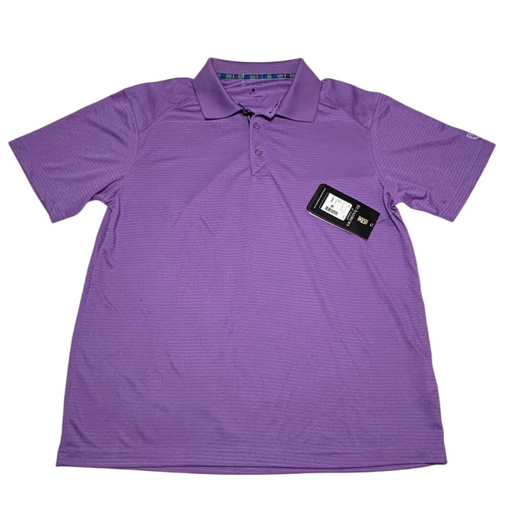 St. Andrews of Scotland Mens Polo Sz‎ Large Lilac Purple Striped Performance NWT